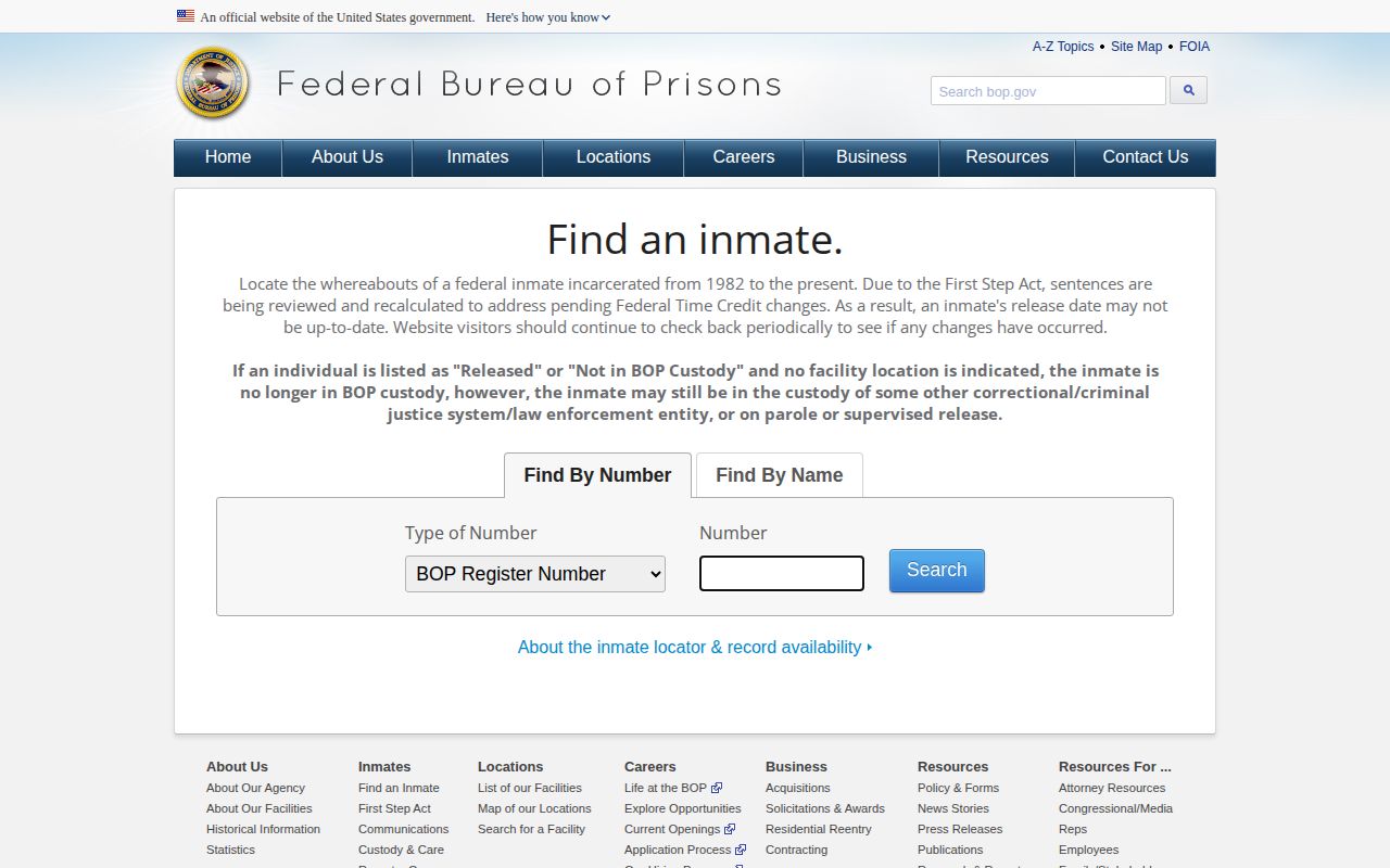 Federal Bureau of Prisons lookup for Jennings County arrest transfers