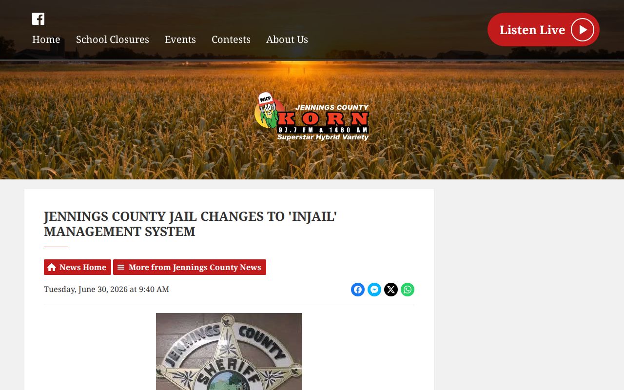 Jennings County booking search transition to INJail record