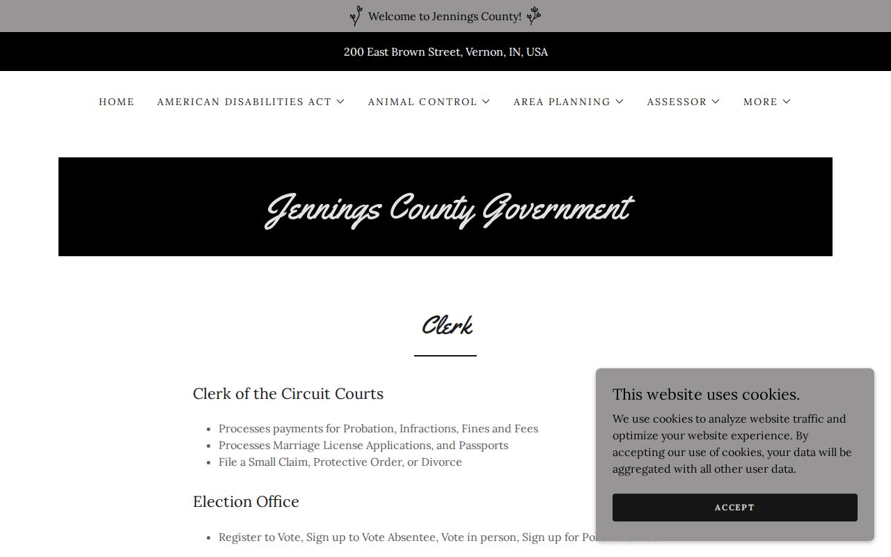 Jennings County Clerk contact for wanted and warrant court records